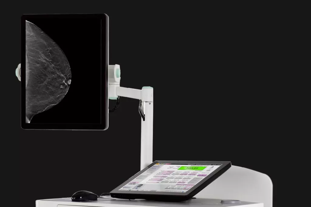 Medical device showing image of breast scan